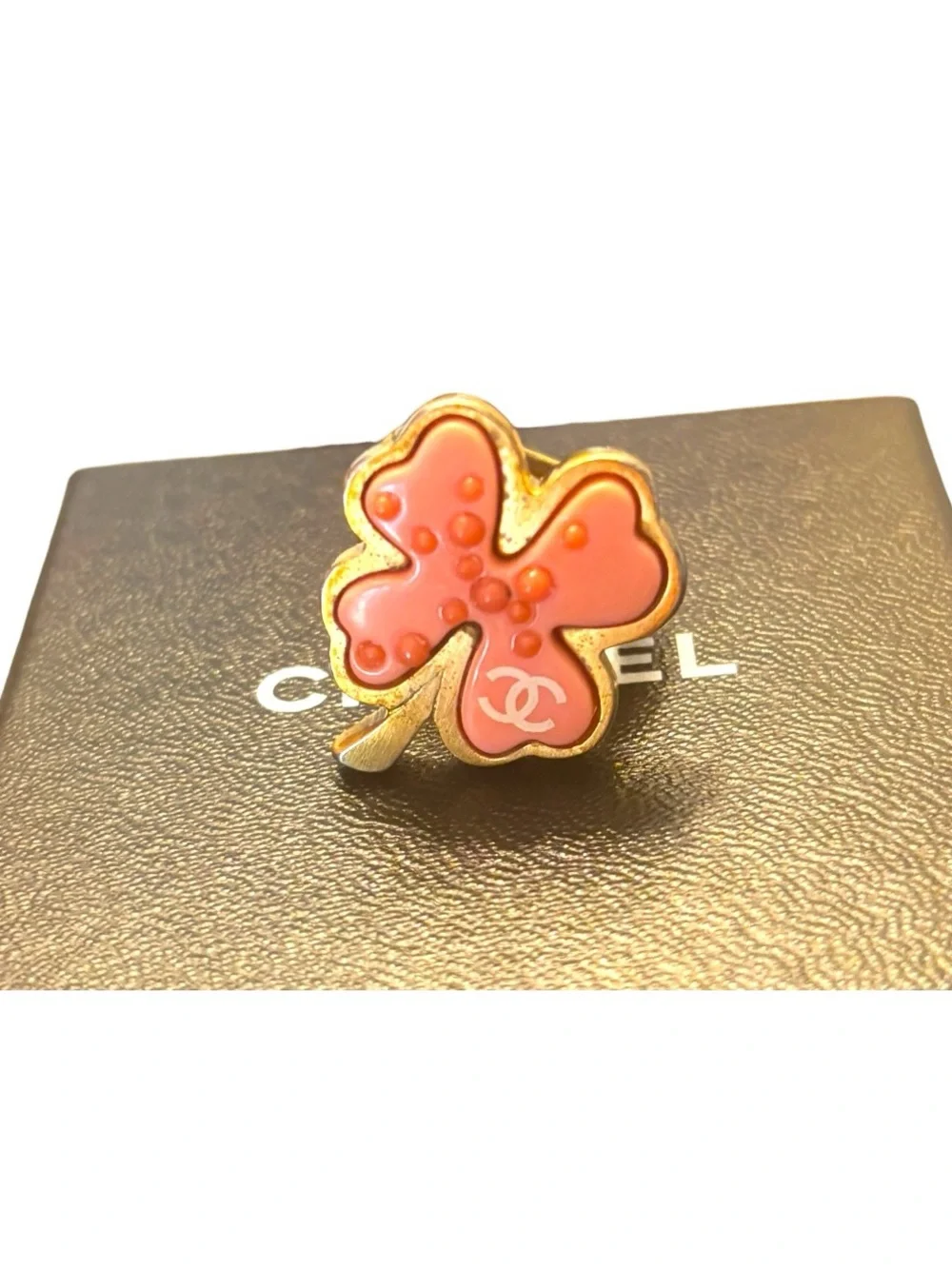 Chanel Vintage Coral Clover Ring - Sz 6.5